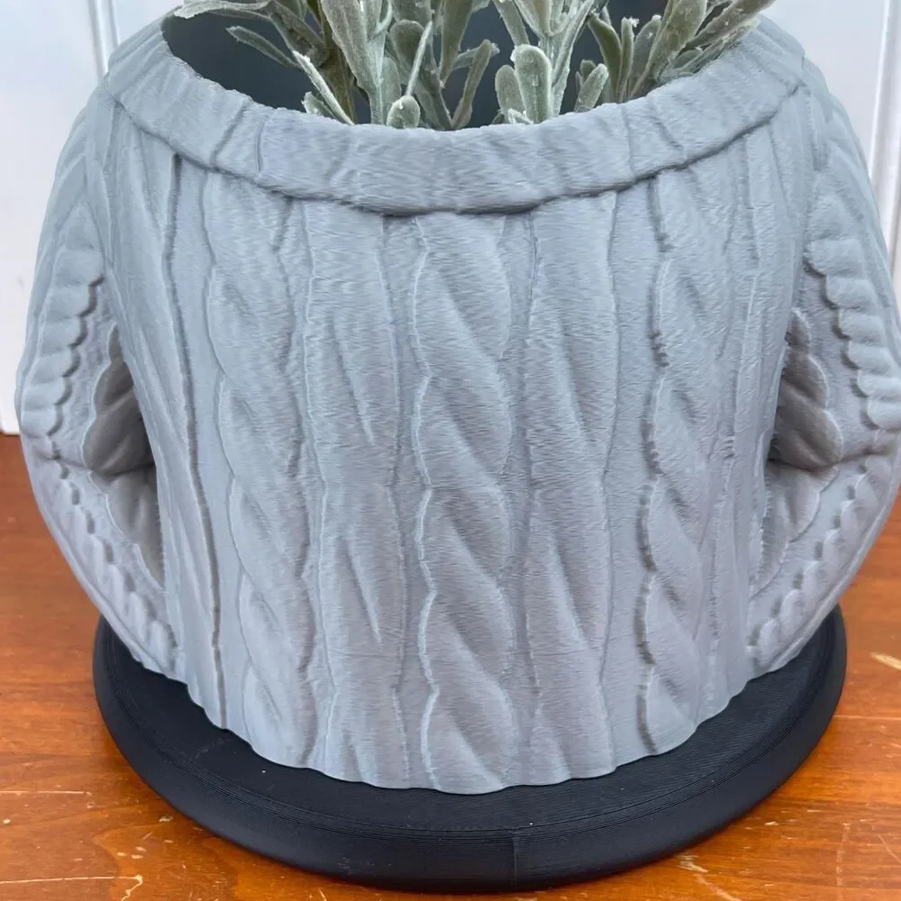 Wool Sweater Indoor Planter Pot, Cable Knit Flower Pot, Planter Pot